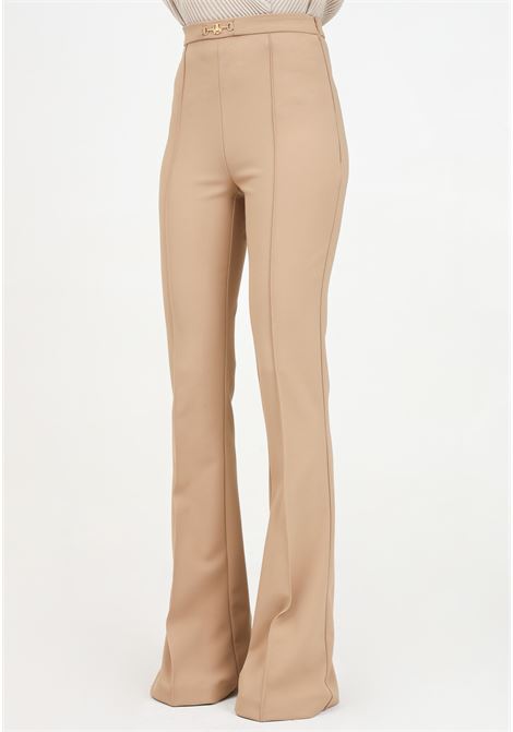 Pantalone elegante beige da donna in crêpe stretch con morsetto ELISABETTA FRANCHI | PA02246E2032